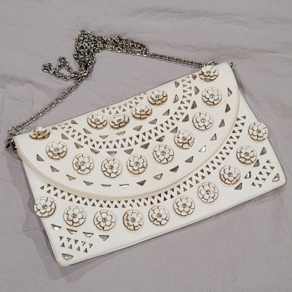 I.N.C International Concepts Off White Textured Flower Clutch Crossbody Bag